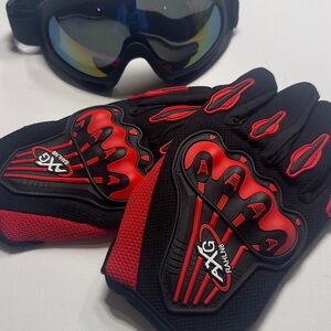 AXO Racing Black and Red Gloves with Goggles